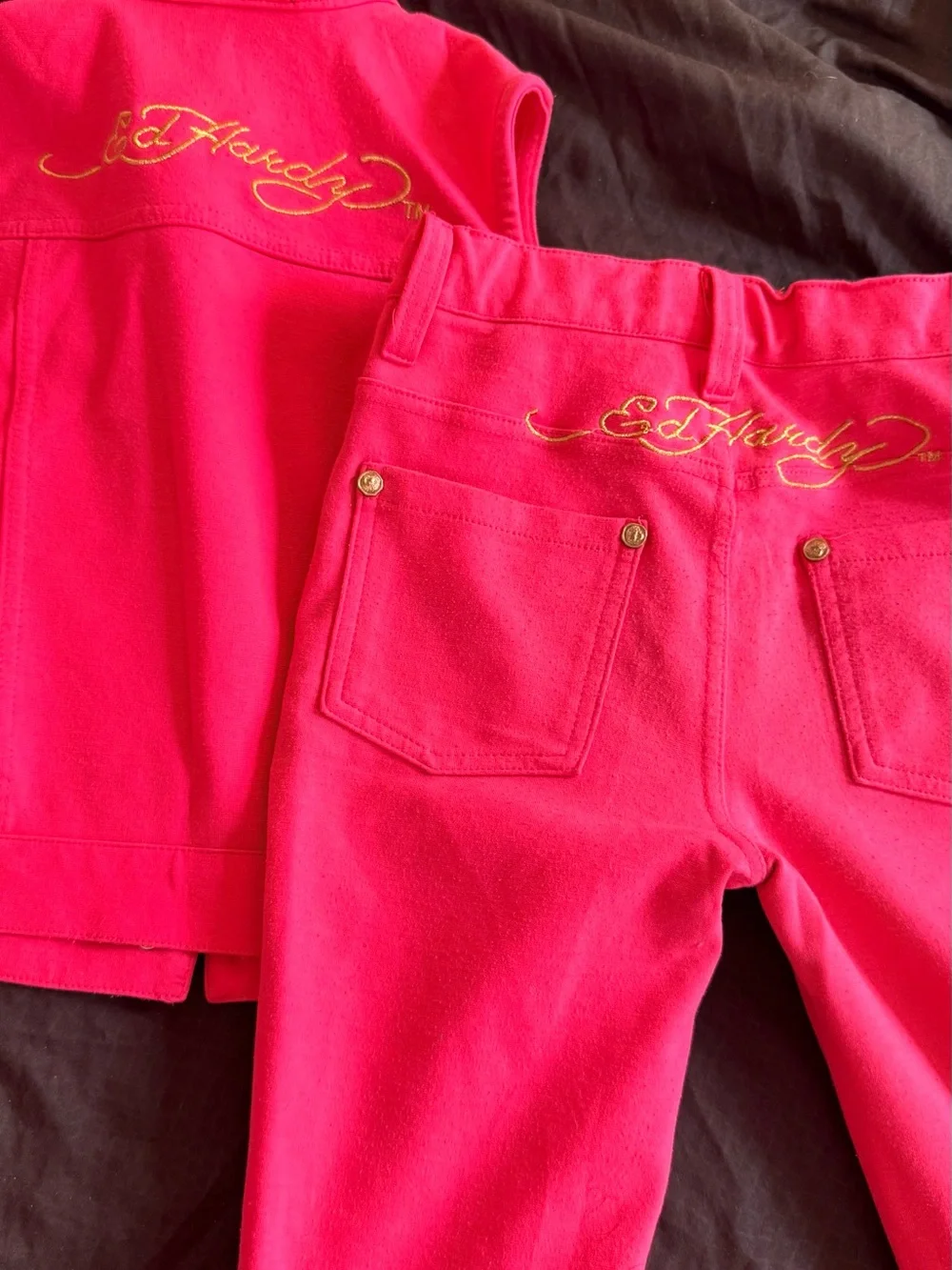 Ed Hardy Hot Pink Girls' Two-Piece Denim Vest & Jeans Set